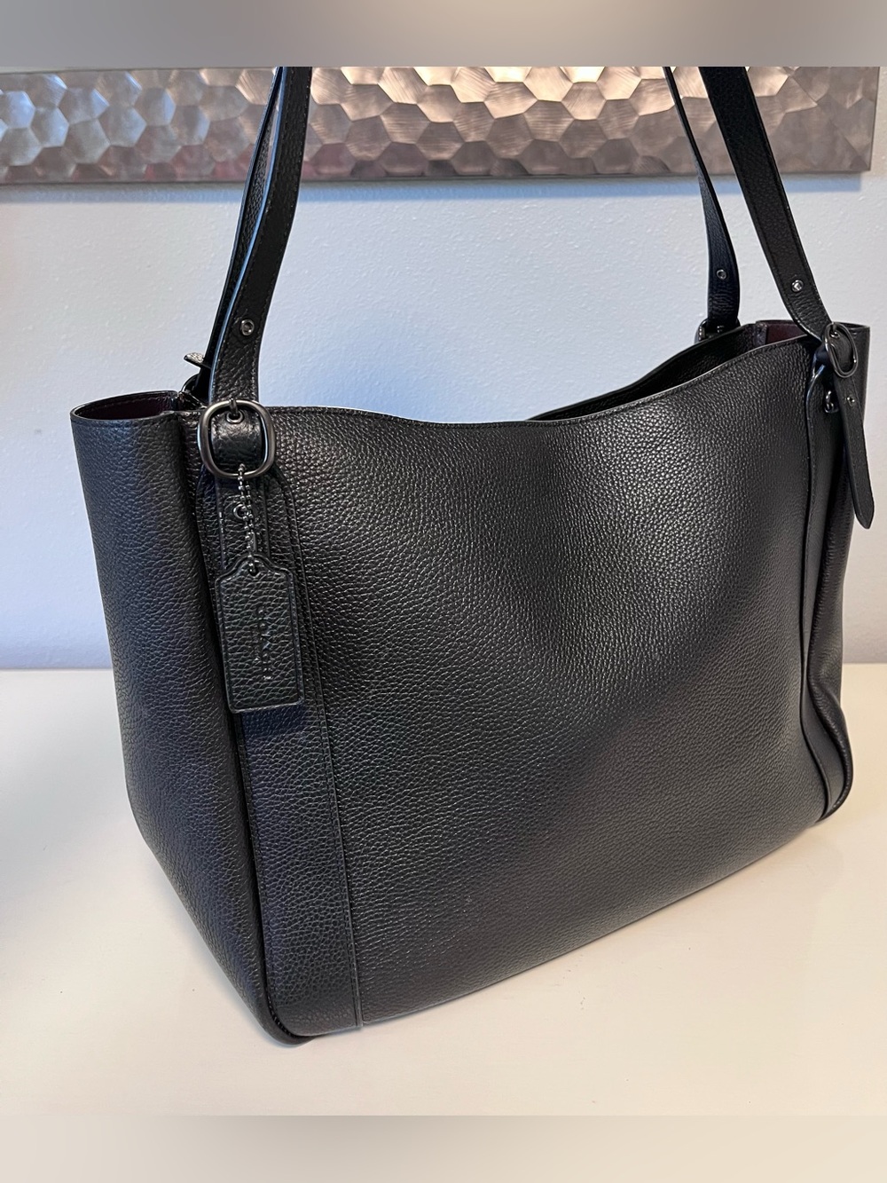 Coach Alana Tote Pebble Black Leather Shoulder Bag Purse C8353 pocket top-zip